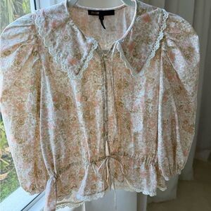 Maje Pink and Cream Floral Lace Blouse